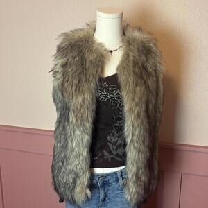 y2k mcbling boho chic faux fur festival vest gap kids xxl youth brown tan